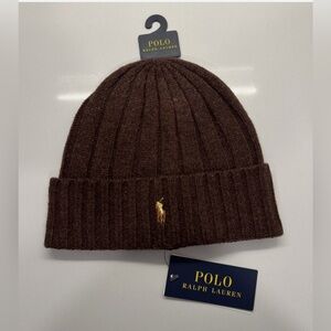 Polo Ralph Lauren Brown Wool Blend Ribbed Cuff Knit Beanie Hat – O/S NWT